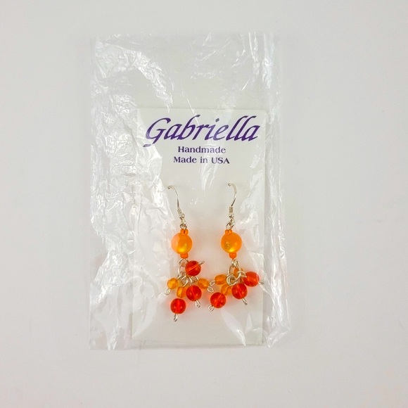 Orange Beaded Drop Sterling Silver Earrings - Picture 2 of 5